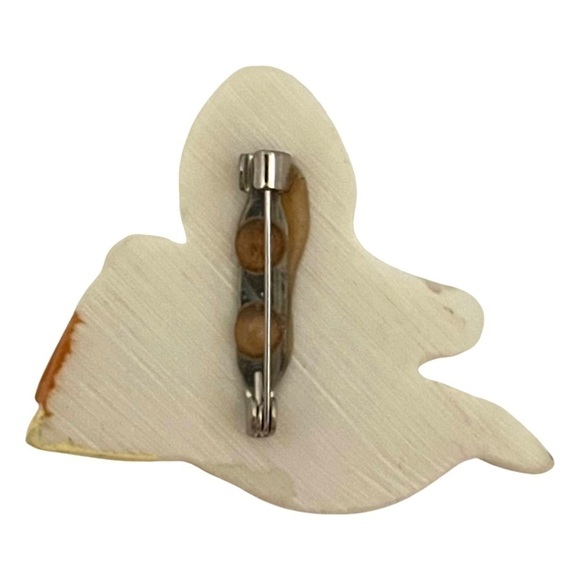 VINTAGE • Halloween Spooky Ghost Ceramic Pumpkin Lapel Pin Brooch - Picture 3 of 5